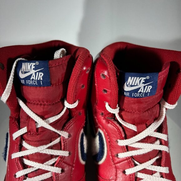 Nike Air Force 1 High Top Red Shoes Mens Size 10 Chenille Swoosh Sneakers AF1 BF - Picture 3 of 12